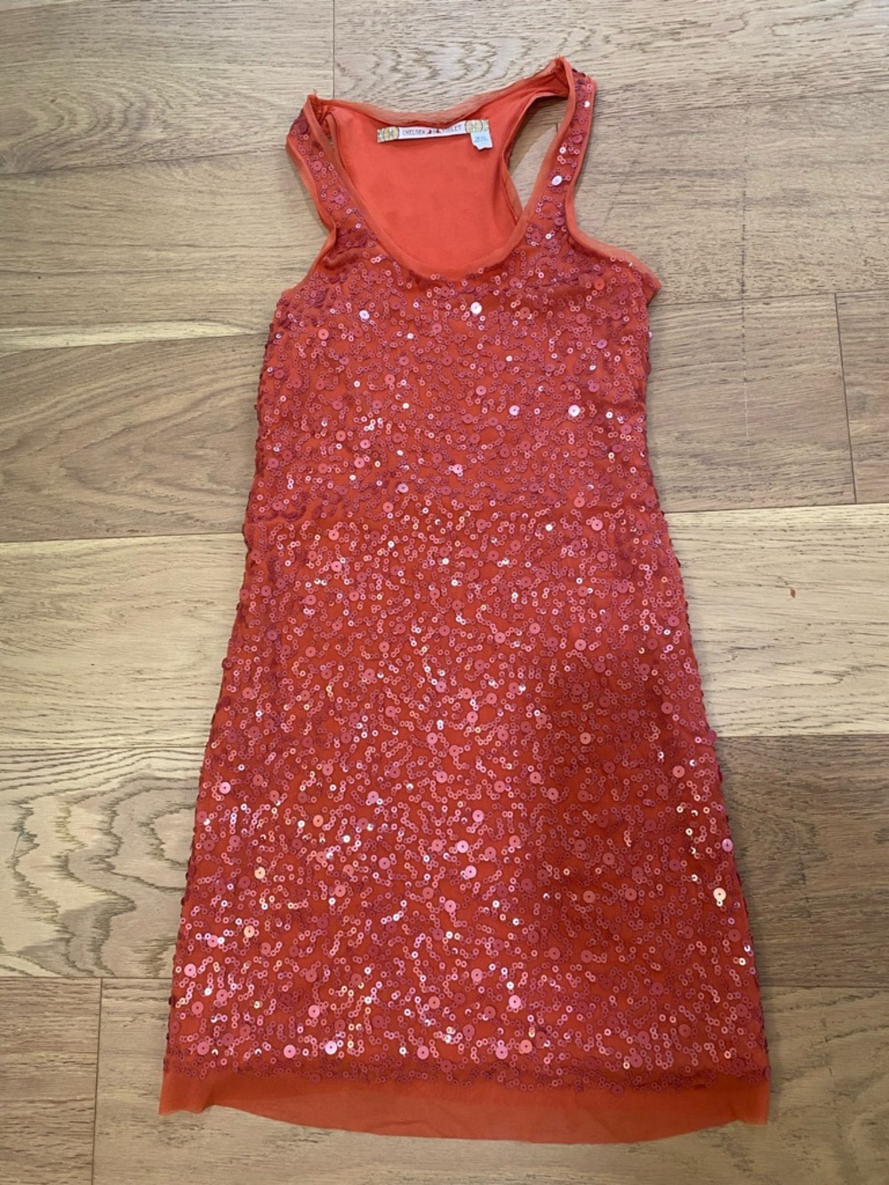 Chelsea & Violet Women’s Orange Sequin party Tank mini Dress XS EUC
